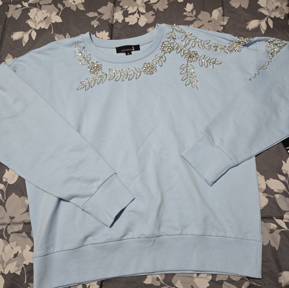 Zara Sky Blue Sweatshirt with Silver Accents